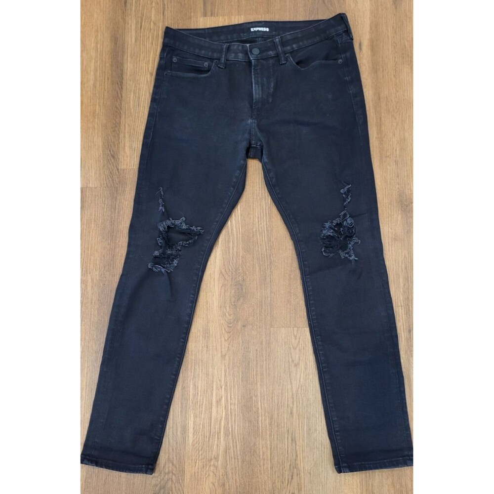 Express Stretch+ Mens Skinny Jeans 33x32 Black Faded Denim Stretch